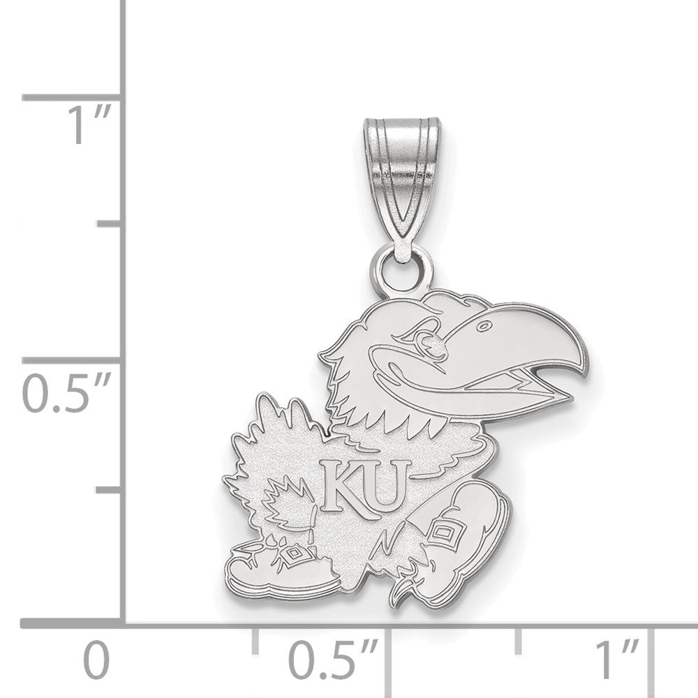 Sterling Silver Rhodium Plated Logoart University Of Kansas Jayhawk Medium Pendant
