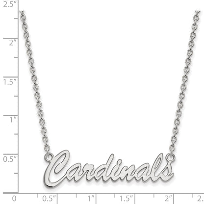 Sterling Silver Rhodium Plated Logoart University Of Louisville Cardinals Script Medium Pendant 18 Inch Necklace