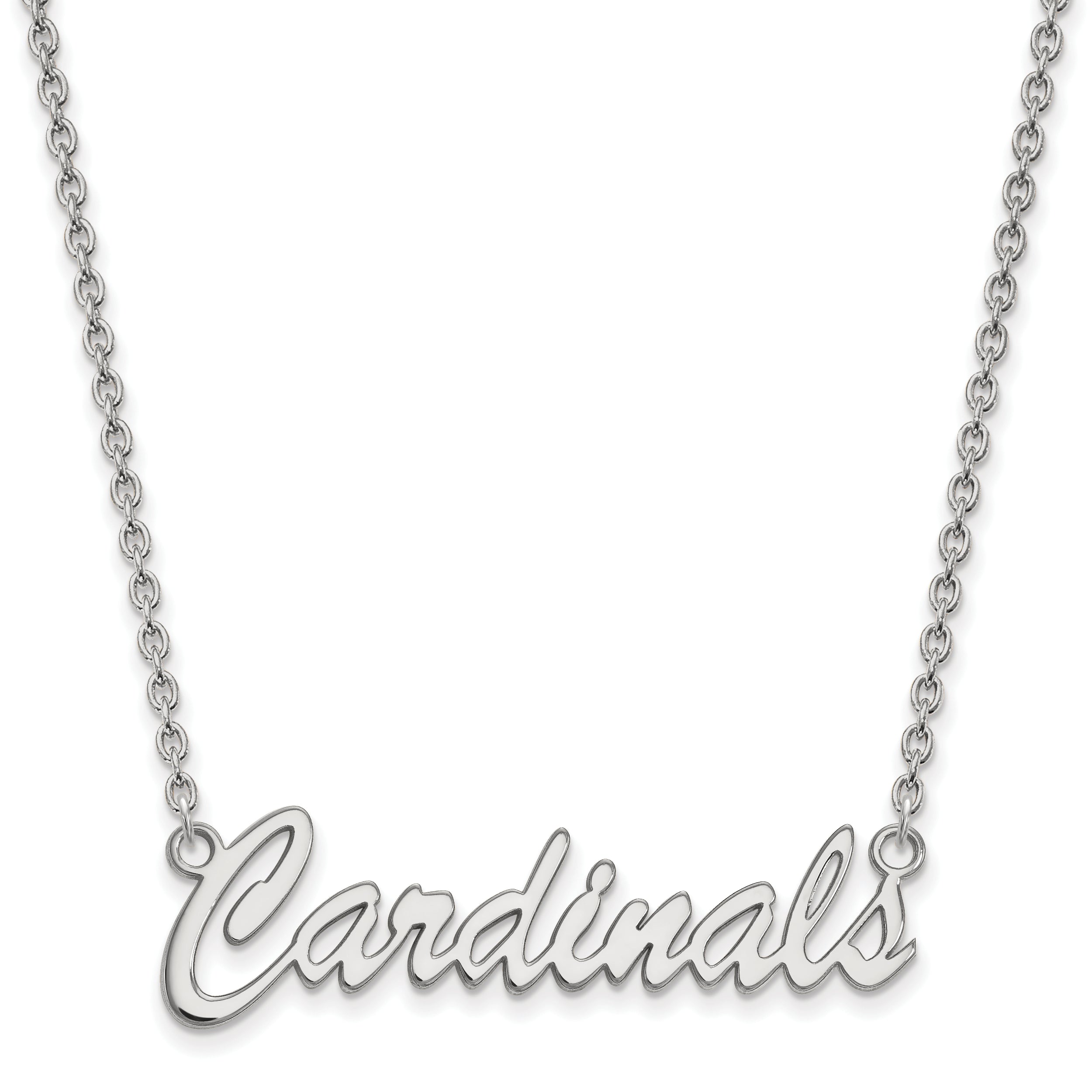 Sterling Silver Rhodium Plated Logoart University Of Louisville Cardinals Script Medium Pendant 18 Inch Necklace