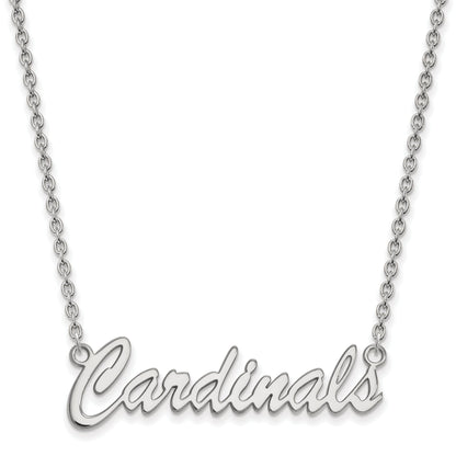 Sterling Silver Rhodium Plated Logoart University Of Louisville Cardinals Script Medium Pendant 18 Inch Necklace