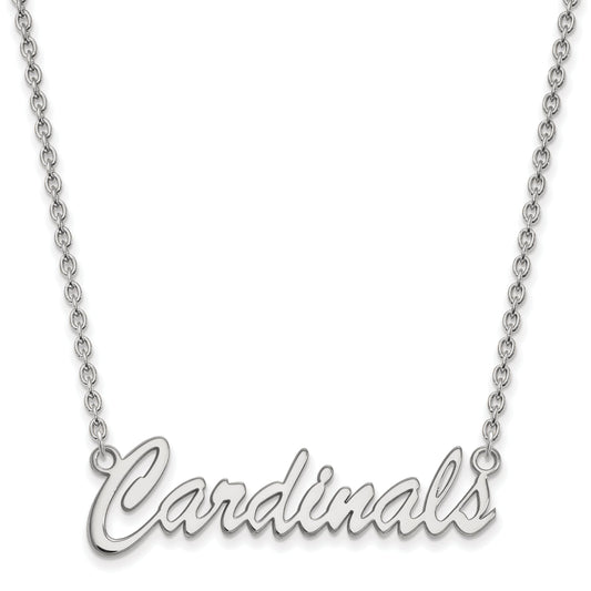 Sterling Silver Rhodium Plated Logoart University Of Louisville Cardinals Script Medium Pendant 18 Inch Necklace
