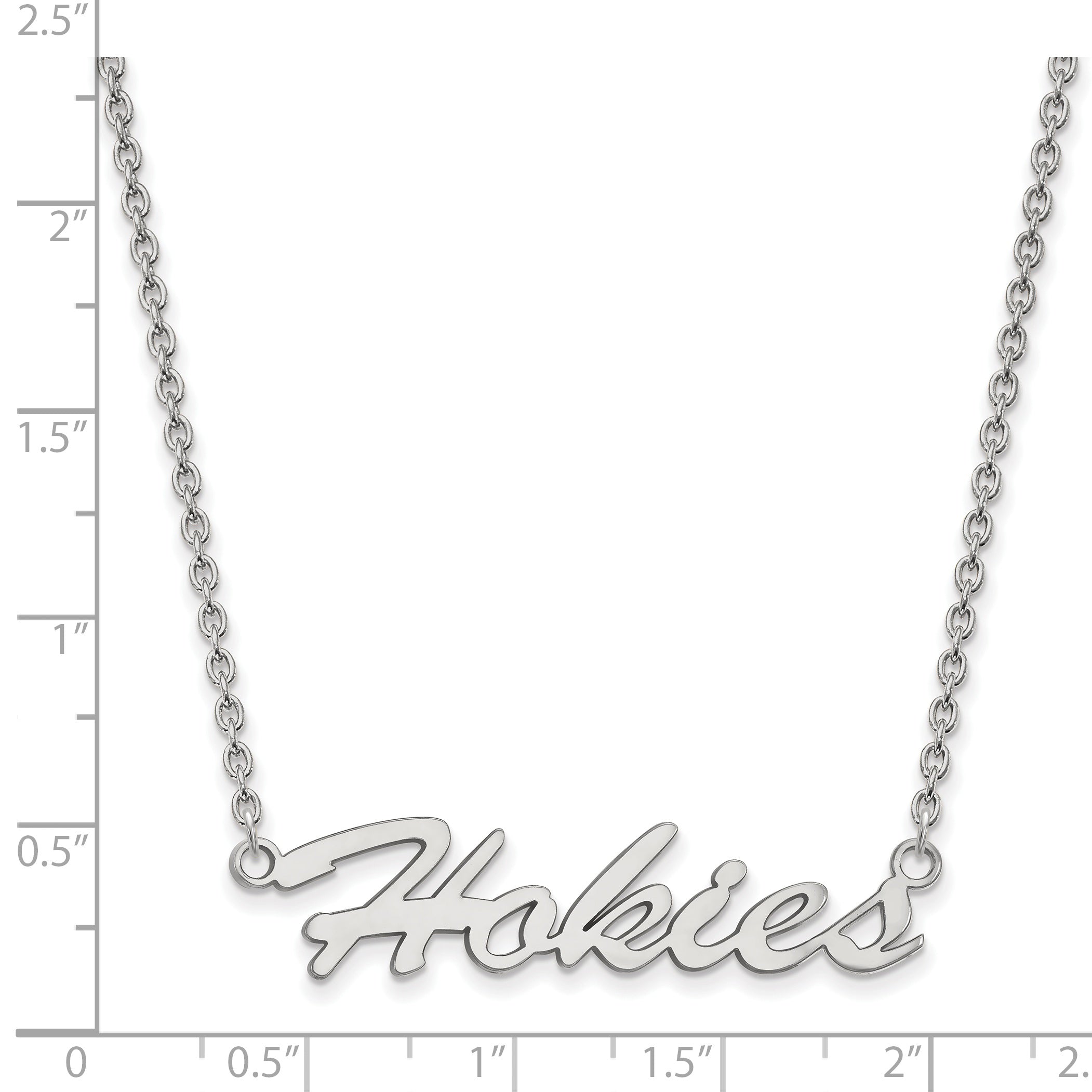 Sterling Silver Rhodium Plated Logoart Virginia Tech Hokies Script Medium Pendant 18 Inch Necklace