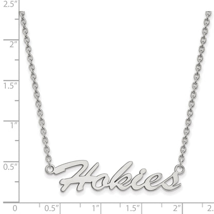 Sterling Silver Rhodium Plated Logoart Virginia Tech Hokies Script Medium Pendant 18 Inch Necklace