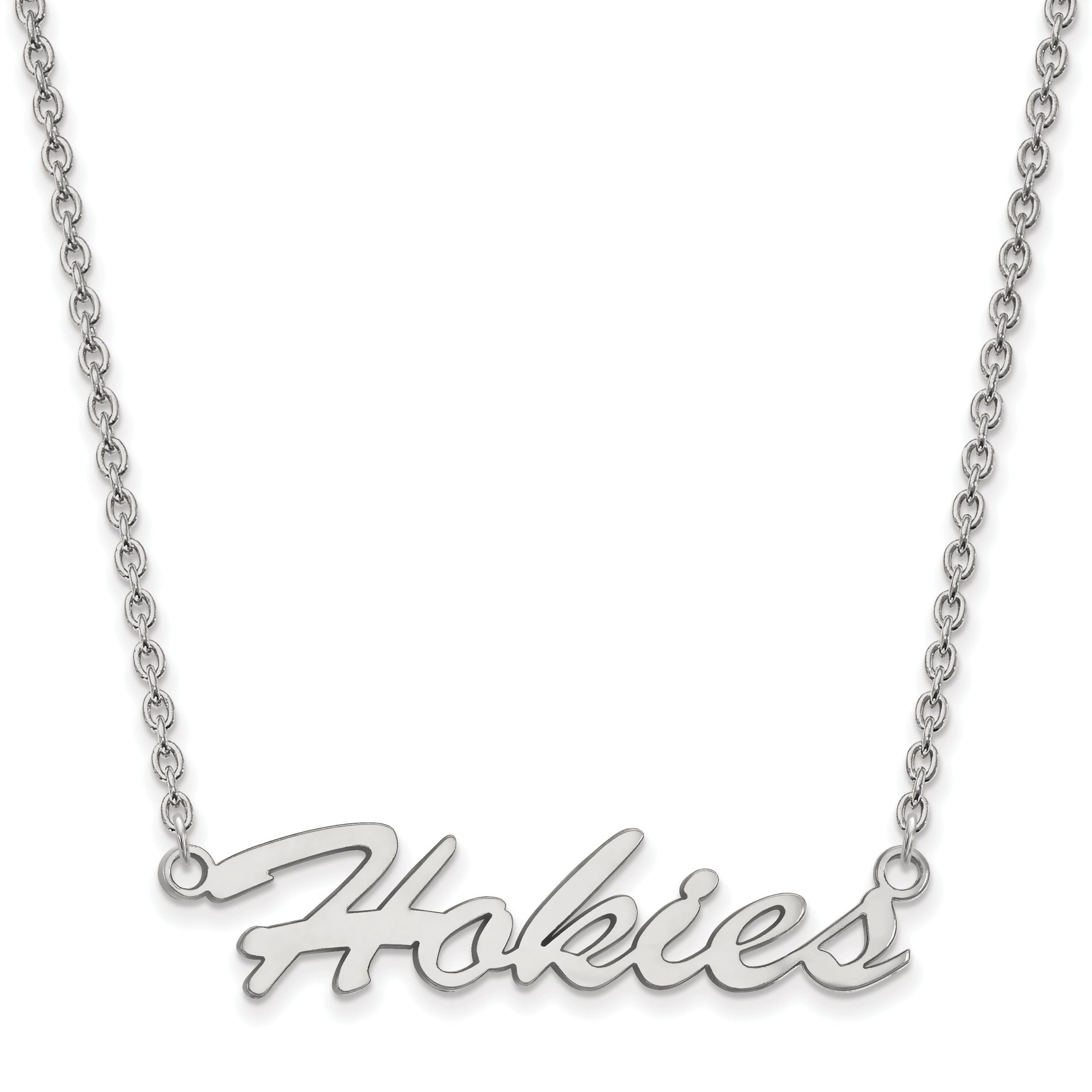 Sterling Silver Rhodium Plated Logoart Virginia Tech Hokies Script Medium Pendant 18 Inch Necklace