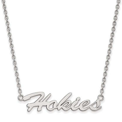 Sterling Silver Rhodium Plated Logoart Virginia Tech Hokies Script Medium Pendant 18 Inch Necklace