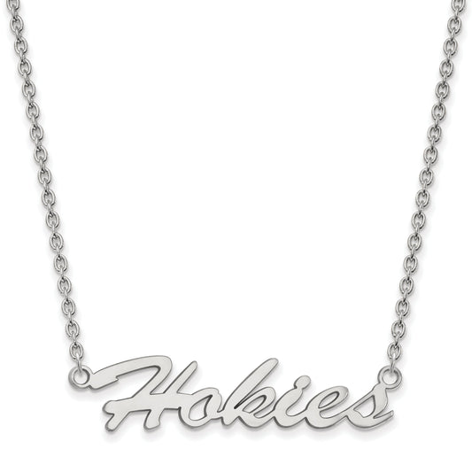 Sterling Silver Rhodium Plated Logoart Virginia Tech Hokies Script Medium Pendant 18 Inch Necklace