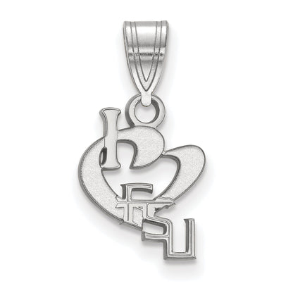 Sterling Silver Rhodium Plated Logoart Florida State University Small I Heart F S U Pendant