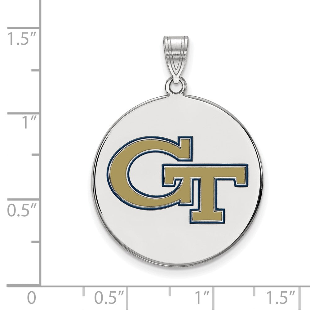 Sterling Silver Rhodium Plated Logoart Georgia Institute Of Technology G T Extra Large Enameled Disc Pendant