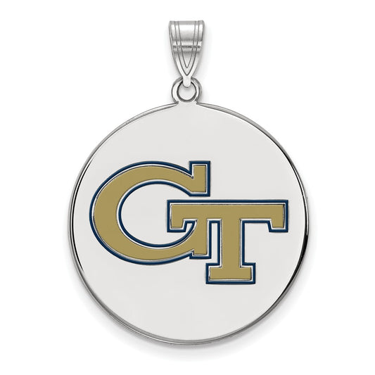 Sterling Silver Rhodium Plated Logoart Georgia Institute Of Technology G T Extra Large Enameled Disc Pendant