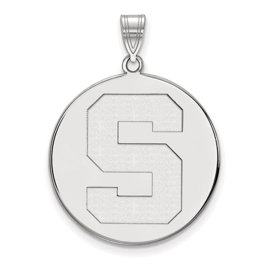 14K White Gold Logoart Michigan State University Letter S Extra Large Disc Pendant