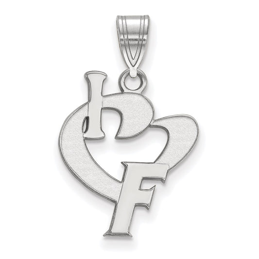 Sterling Silver Rhodium Plated Logoart University Of Florida Large I Heart F Pendant