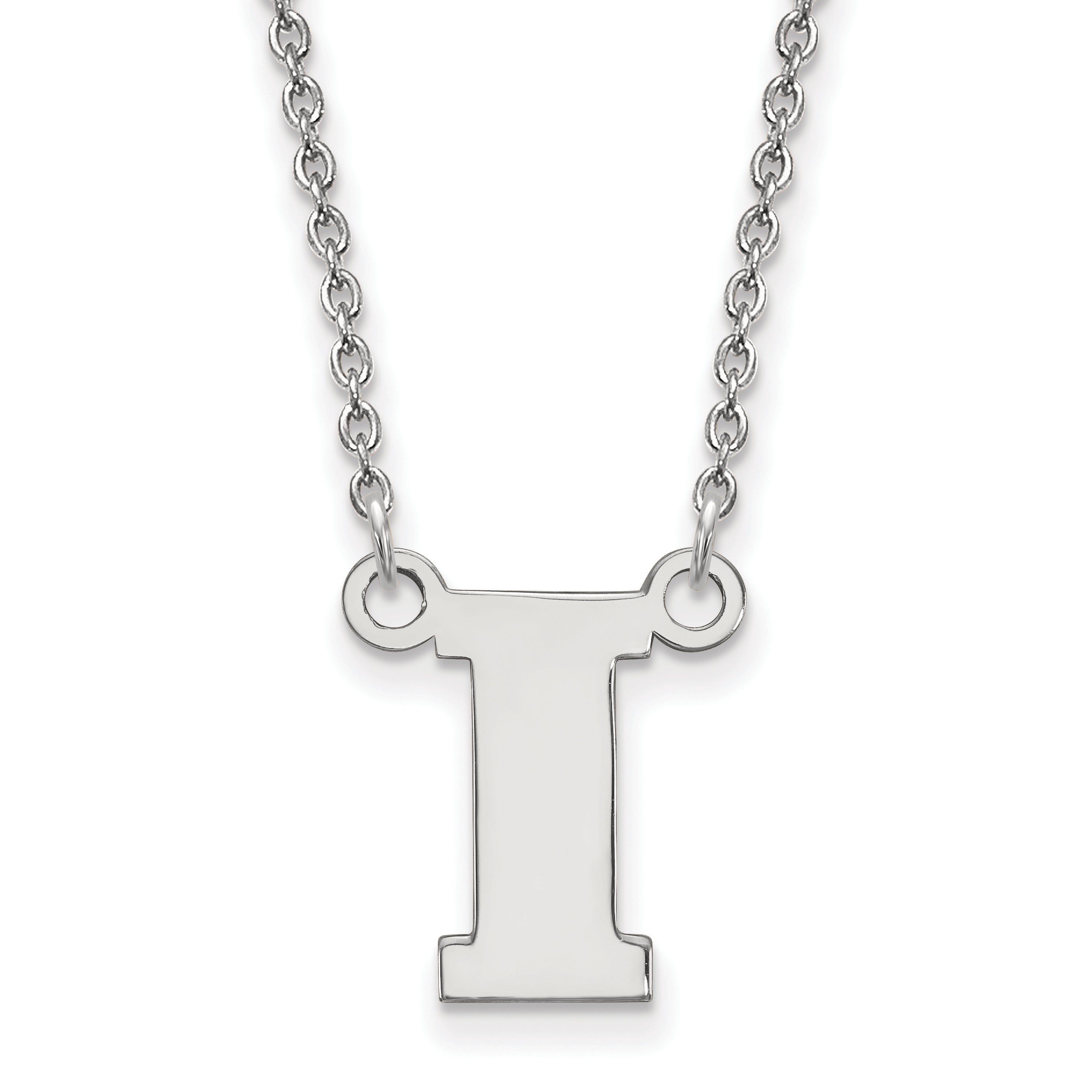 Sterling Silver Rhodium Plated Logoart University Of Iowa Letter I Small Pendant 18 Inch Necklace