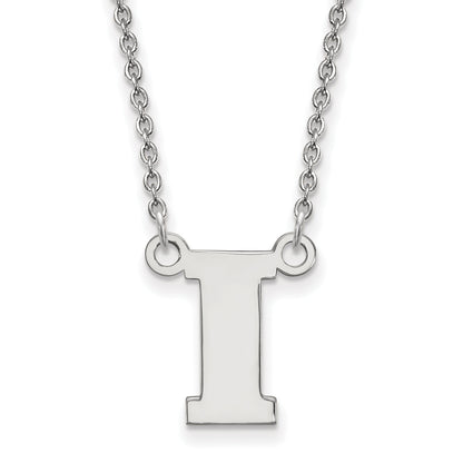 Sterling Silver Rhodium Plated Logoart University Of Iowa Letter I Small Pendant 18 Inch Necklace