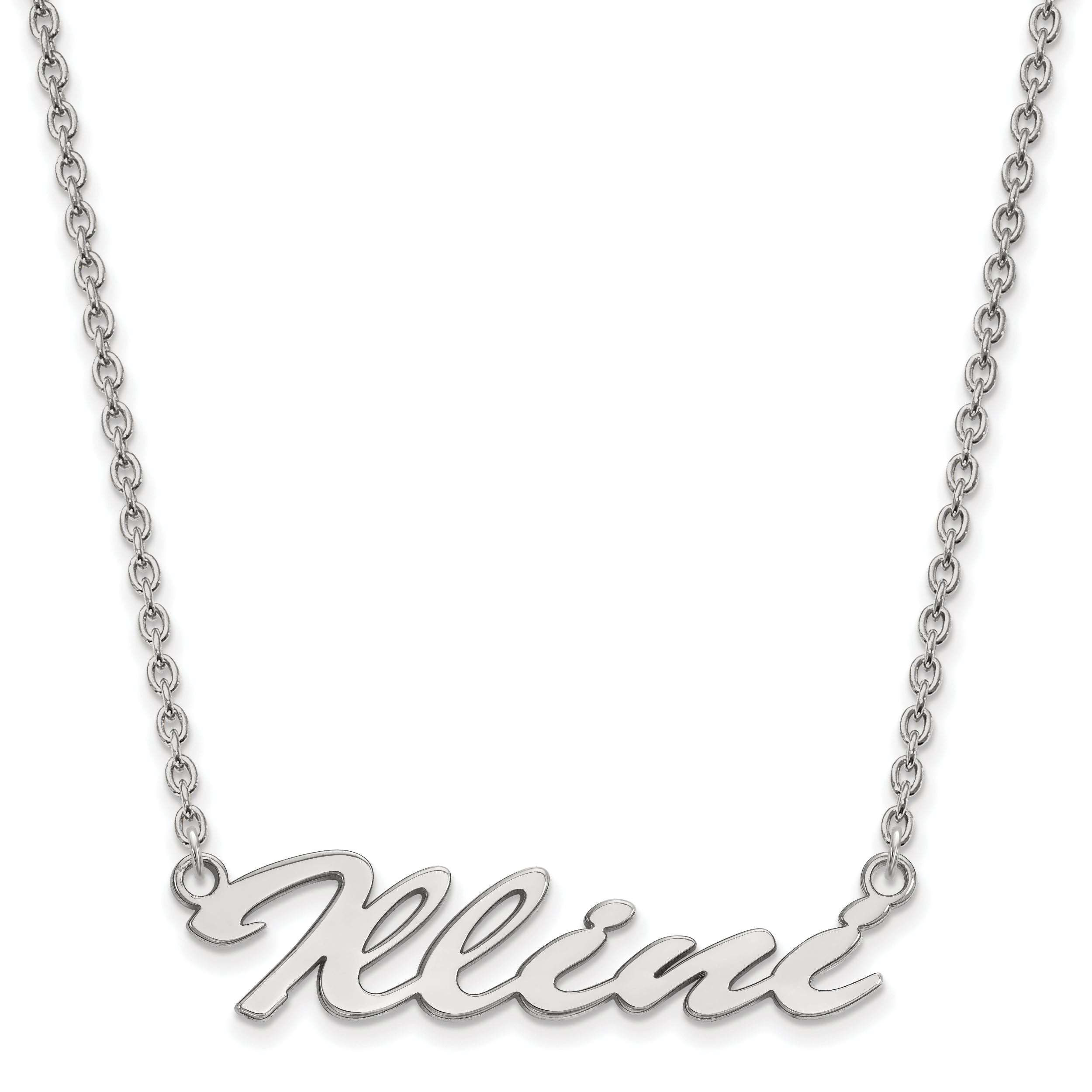 Sterling Silver Rhodium Plated Logoart University Of Illinois Medium Illini Script Pendant 18 Inch Necklace