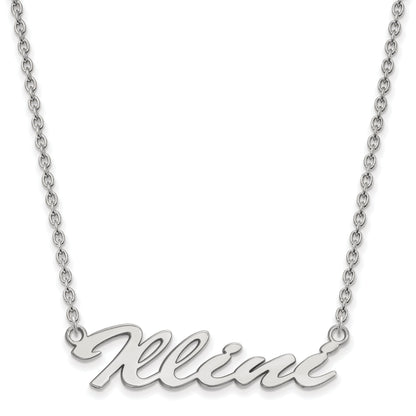 Sterling Silver Rhodium Plated Logoart University Of Illinois Medium Illini Script Pendant 18 Inch Necklace