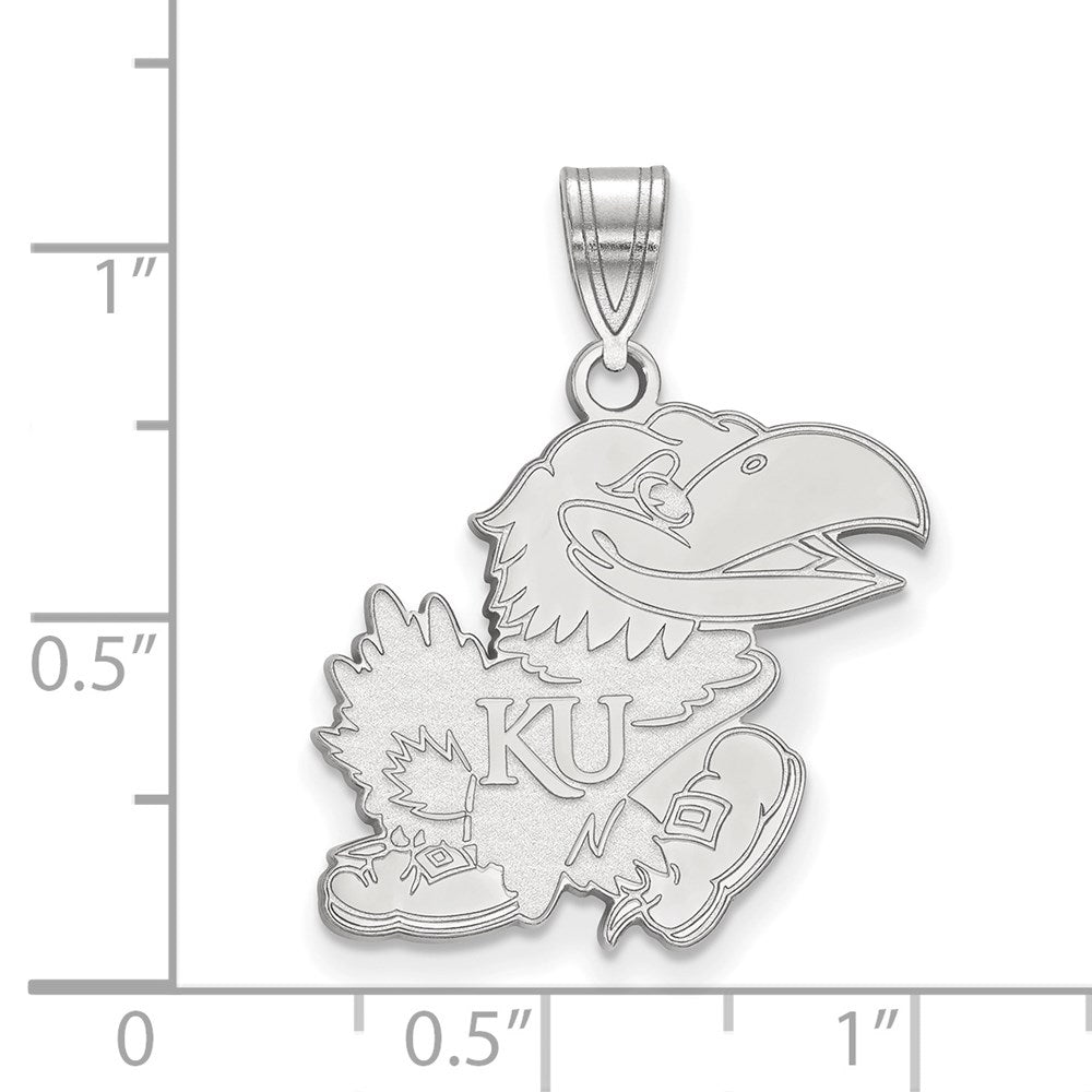 Sterling Silver Rhodium Plated Logoart University Of Kansas Jayhawk Large Pendant