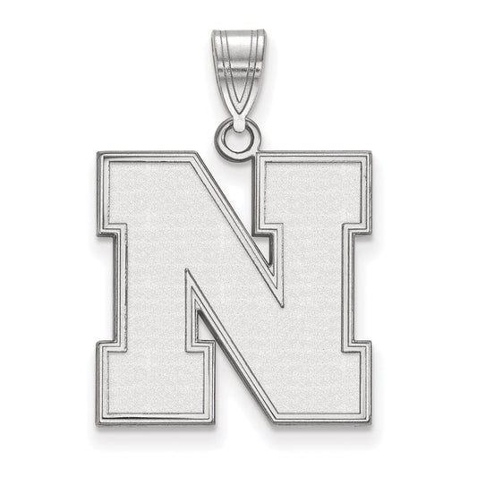 14K White Gold Logoart University Of Nebraska Letter N Large Pendant