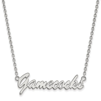Sterling Silver Rhodium Plated Logoart U Of South Carolina Gamecocks Script Medium Pendant 18 Inch Necklace