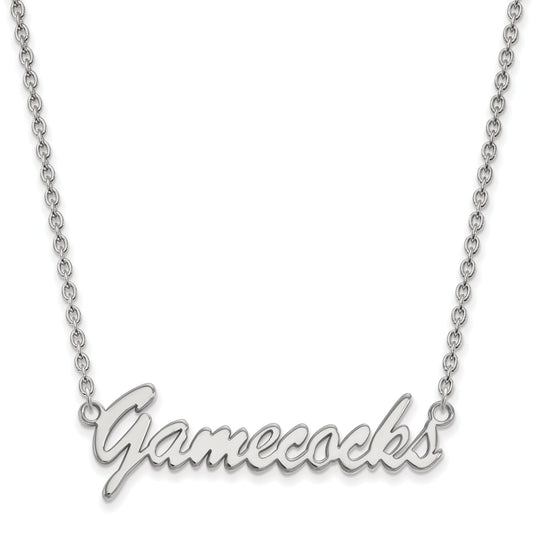 Sterling Silver Rhodium Plated Logoart U Of South Carolina Gamecocks Script Medium Pendant 18 Inch Necklace