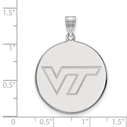 Sterling Silver Rhodium Plated Logoart Virginia Tech V T Extra Large Disc Pendant
