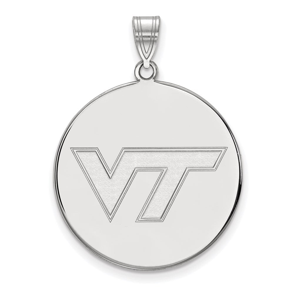 Sterling Silver Rhodium Plated Logoart Virginia Tech V T Extra Large Disc Pendant