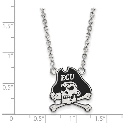 Sterling Silver Rhodium Plated Logoart East Carolina University Pirate Large Enameled Pendant 18 Inch Necklace