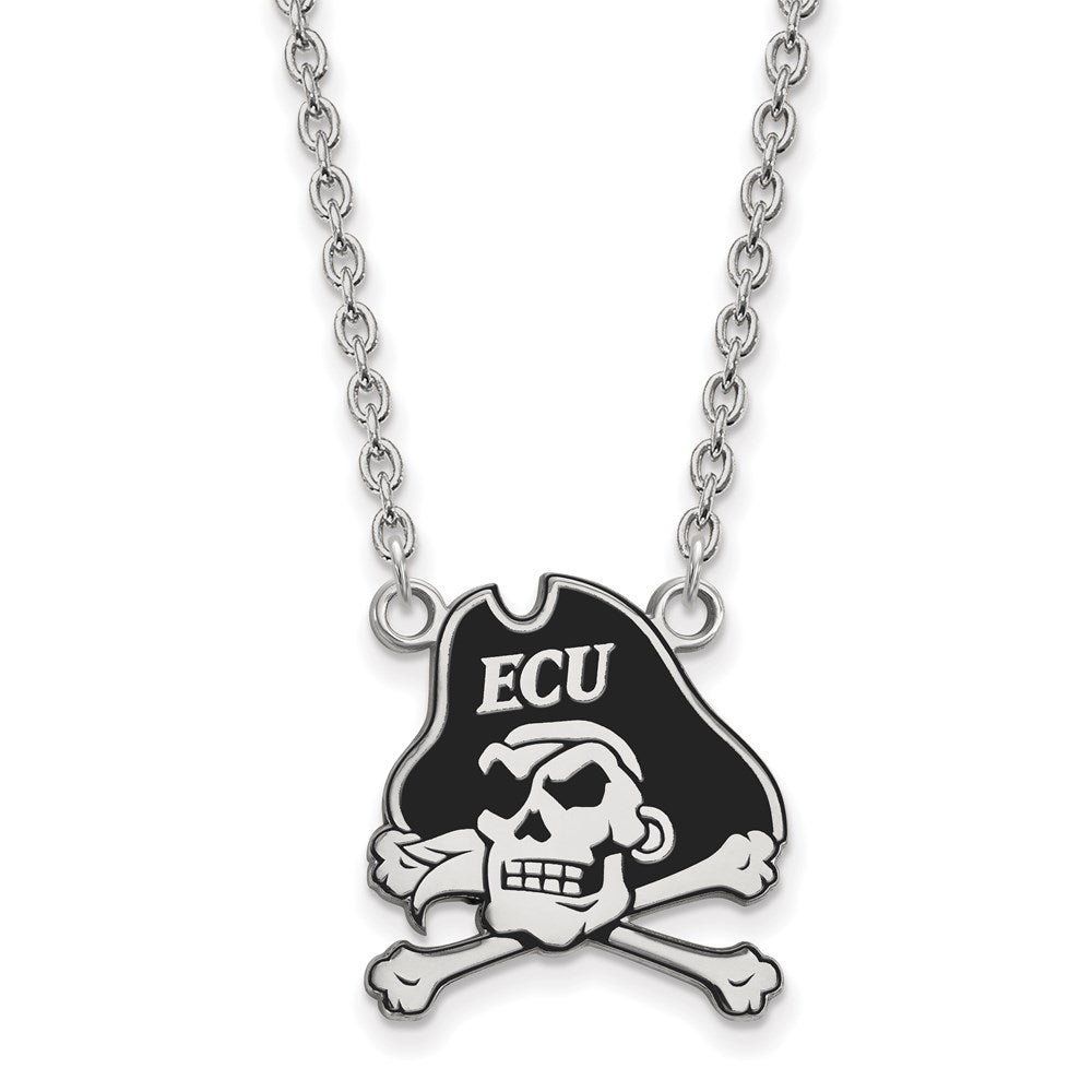 Sterling Silver Rhodium Plated Logoart East Carolina University Pirate Large Enameled Pendant 18 Inch Necklace