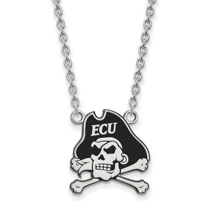 Sterling Silver Rhodium Plated Logoart East Carolina University Pirate Large Enameled Pendant 18 Inch Necklace