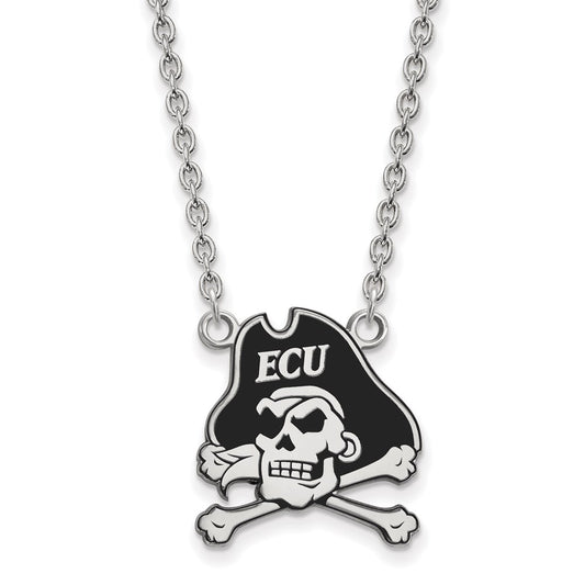 Sterling Silver Rhodium Plated Logoart East Carolina University Pirate Large Enameled Pendant 18 Inch Necklace