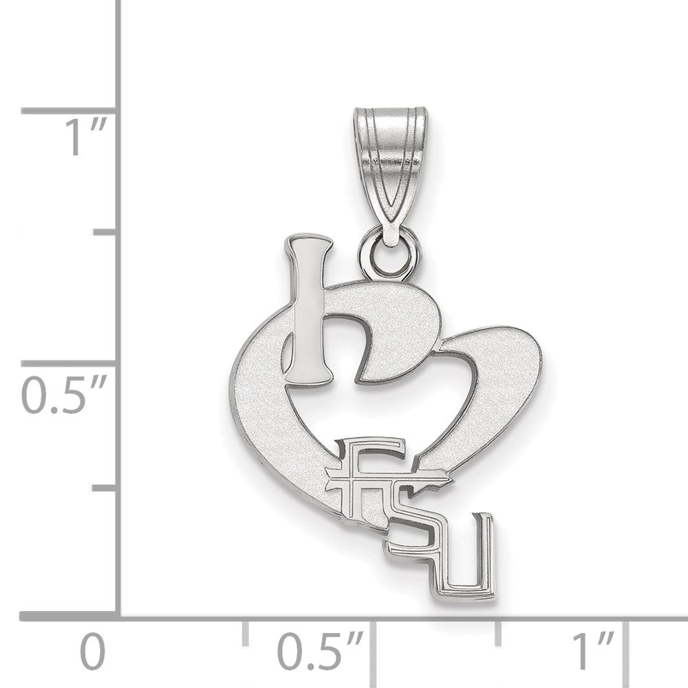 Sterling Silver Rhodium Plated Logoart Florida State University Large I Heart F S U Pendant