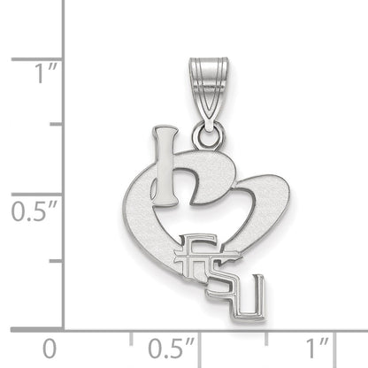Sterling Silver Rhodium Plated Logoart Florida State University Large I Heart F S U Pendant