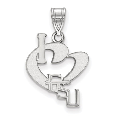 Sterling Silver Rhodium Plated Logoart Florida State University Large I Heart F S U Pendant