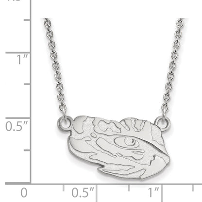 Sterling Silver Rhodium Plated Logoart Louisiana State University Tiger Eye Small Pendant 18 Inch Necklace