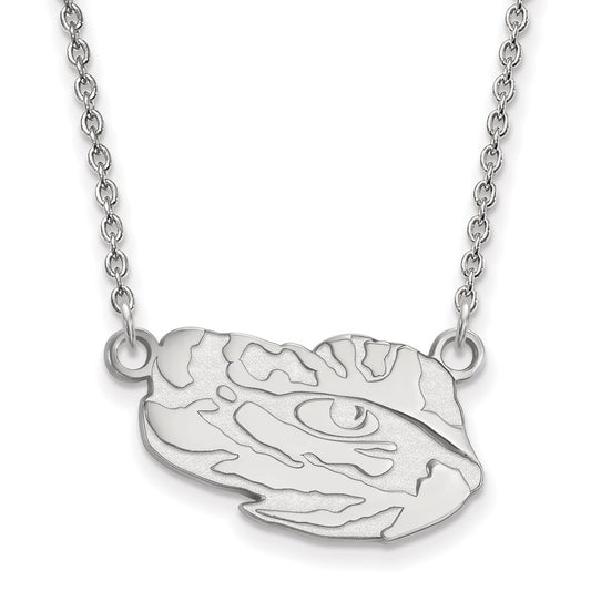 Sterling Silver Rhodium Plated Logoart Louisiana State University Tiger Eye Small Pendant 18 Inch Necklace