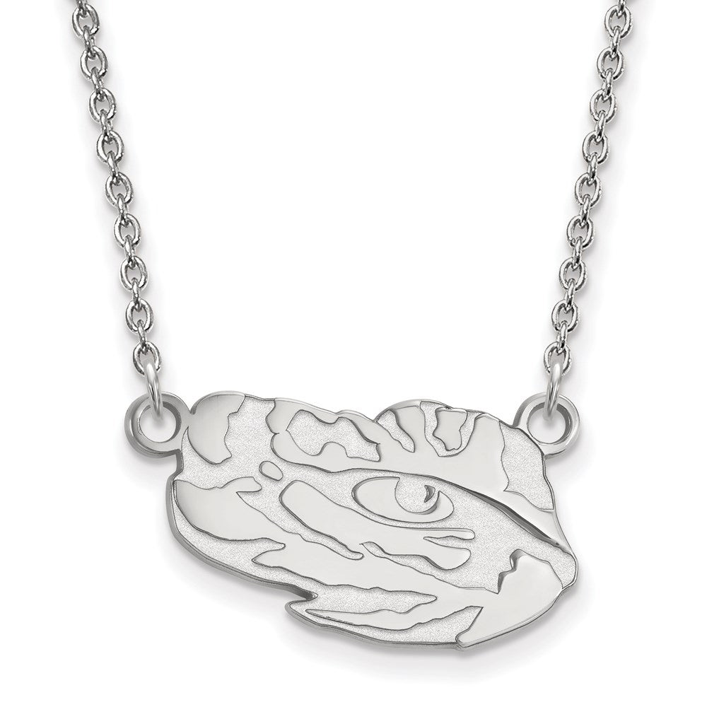 10K White Gold Logoart Louisiana State University Tiger Eye Small Pendant 18 Inch Necklace