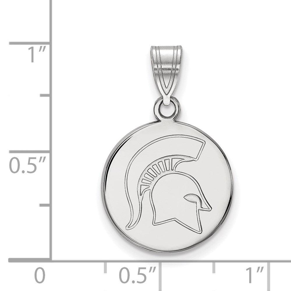 Sterling Silver Rhodium Plated Logoart Michigan State University Spartan Medium Disc Pendant
