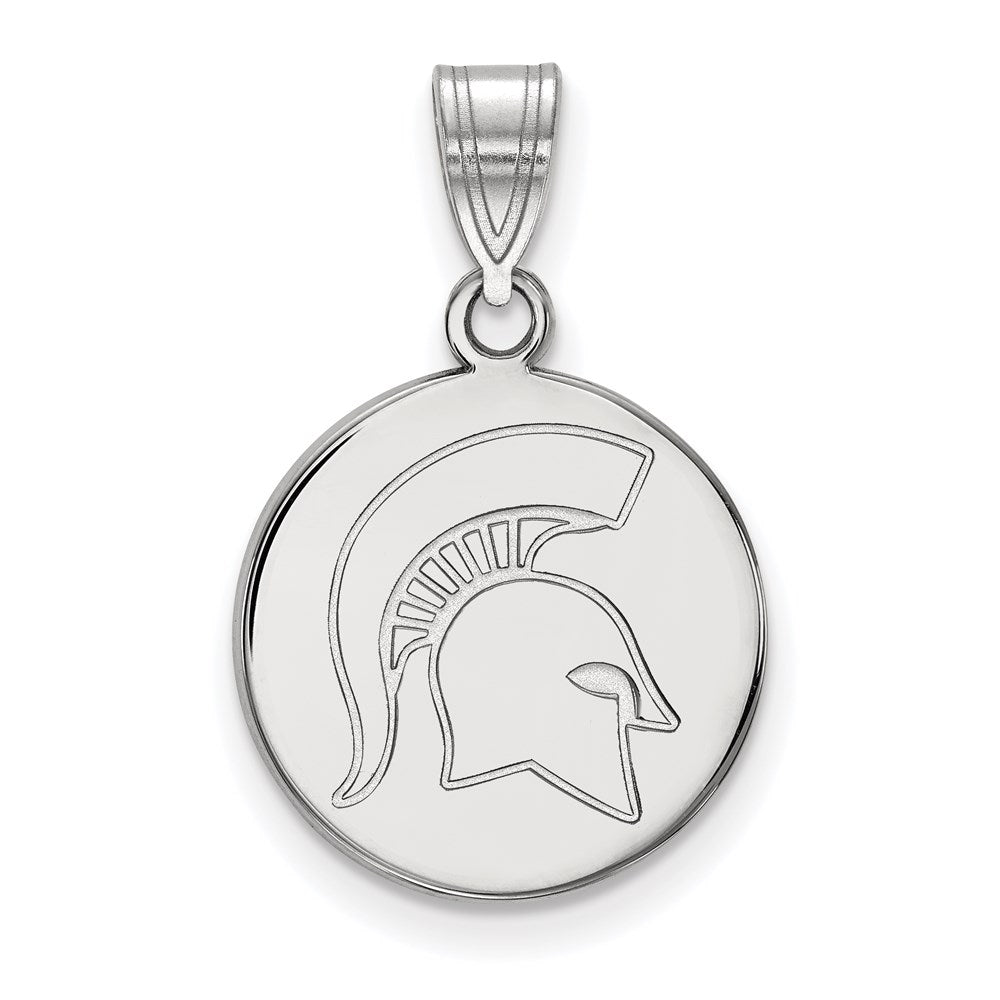 Sterling Silver Rhodium Plated Logoart Michigan State University Spartan Medium Disc Pendant