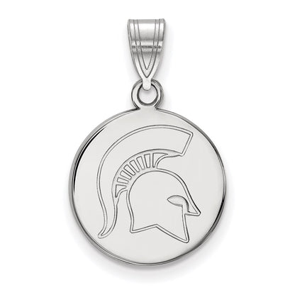 14K White Gold Logoart Michigan State University Spartan Medium Disc Pendant