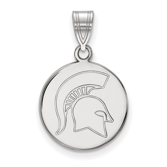 14K White Gold Logoart Michigan State University Spartan Medium Disc Pendant