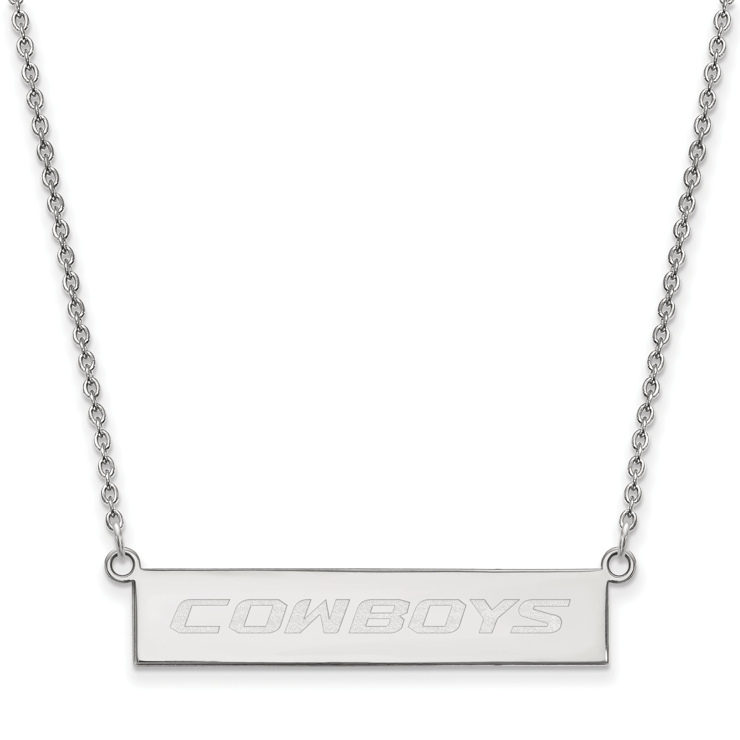 Sterling Silver Rhodium Plated Logoart Oklahoma State University Cowboys Small Bar 18 Inch Necklace