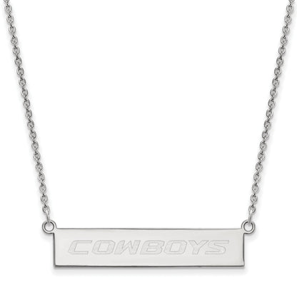 Sterling Silver Rhodium Plated Logoart Oklahoma State University Cowboys Small Bar 18 Inch Necklace