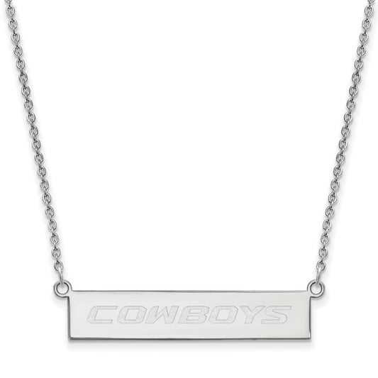 Sterling Silver Rhodium Plated Logoart Oklahoma State University Cowboys Small Bar 18 Inch Necklace