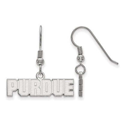 Sterling Silver Rhodium Plated Logoart Purdue University Block Type Extra Small Dangle Wire Earrings