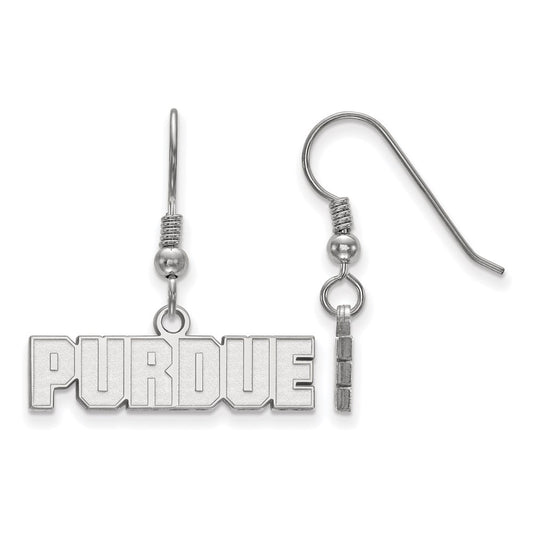 Sterling Silver Rhodium Plated Logoart Purdue University Block Type Extra Small Dangle Wire Earrings