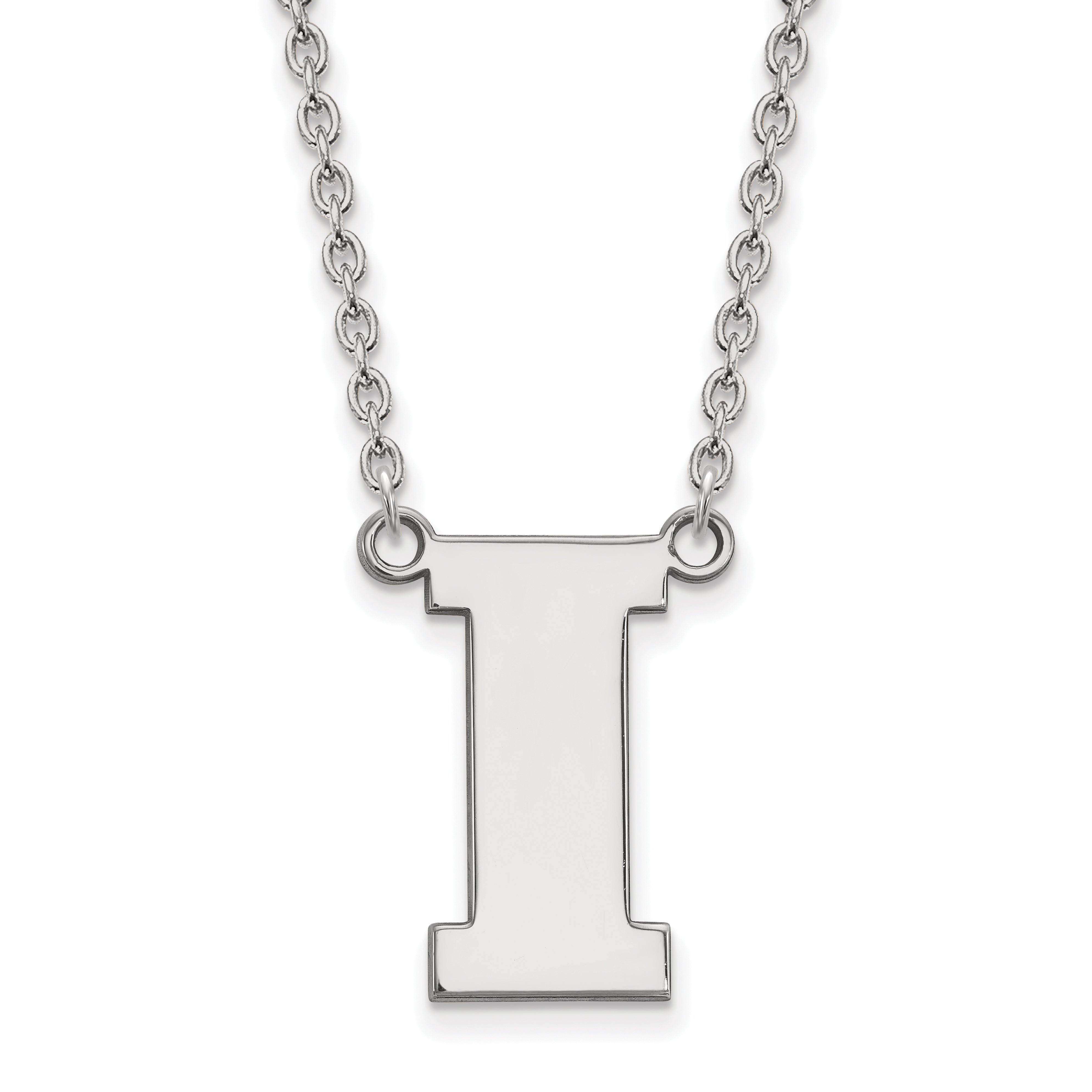 Sterling Silver Rhodium Plated Logoart University Of Iowa Letter I Large Pendant 18 Inch Necklace