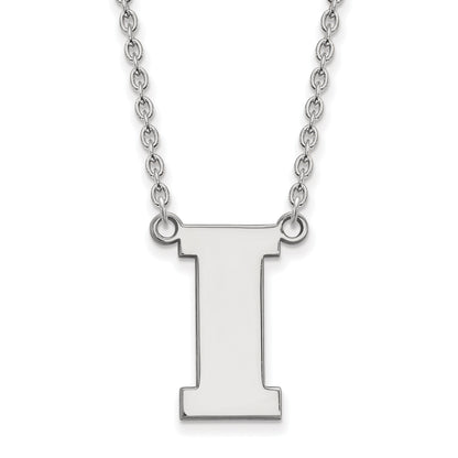Sterling Silver Rhodium Plated Logoart University Of Iowa Letter I Large Pendant 18 Inch Necklace