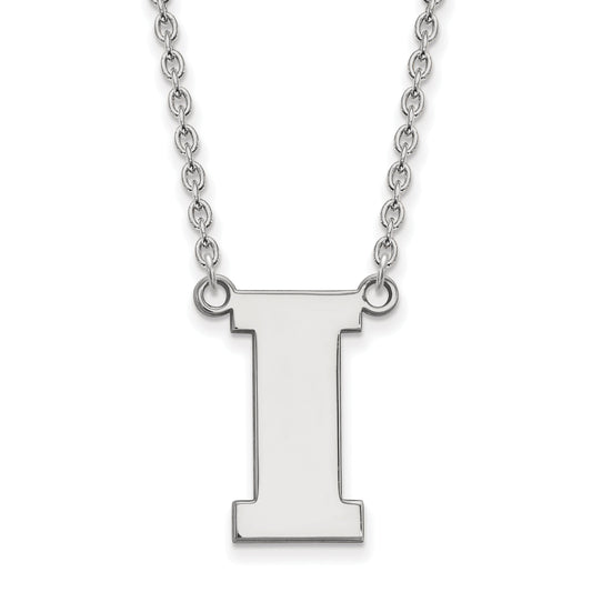 Sterling Silver Rhodium Plated Logoart University Of Iowa Letter I Large Pendant 18 Inch Necklace