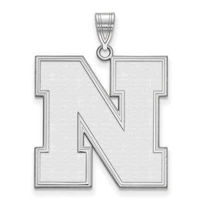 Sterling Silver Rhodium Plated Logoart University Of Nebraska Letter N Extra Large Pendant