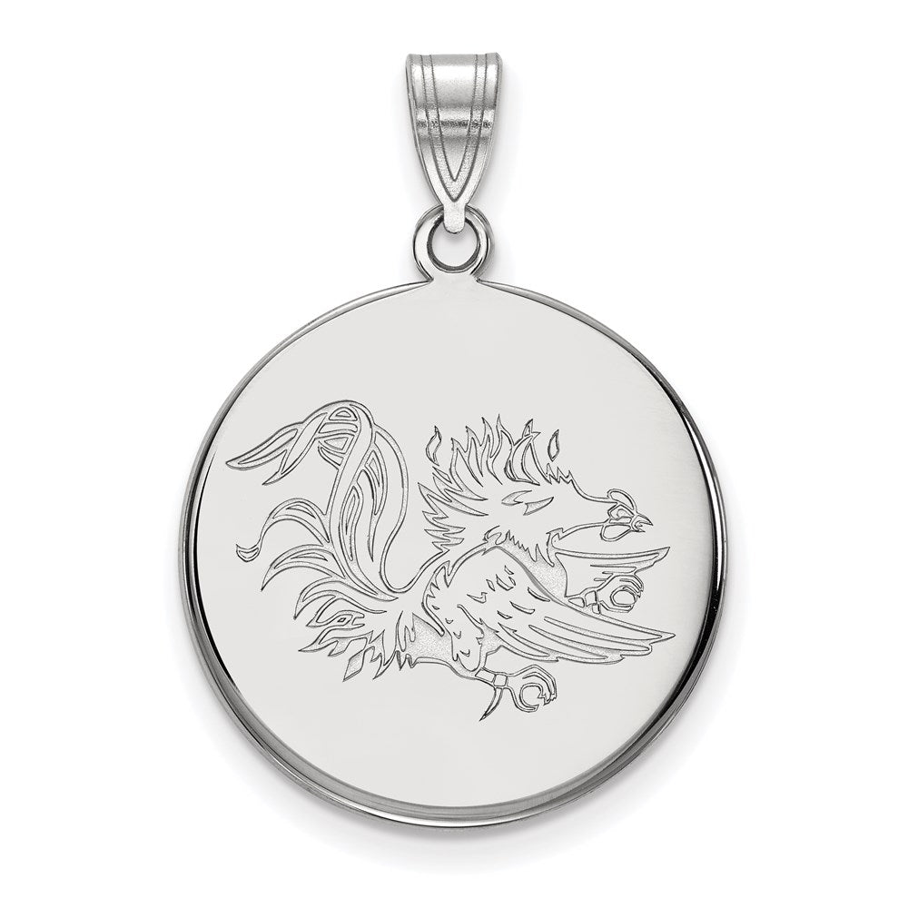 Sterling Silver Rhodium Plated Logoart University Of South Carolina Gamecock Large Disc Pendant