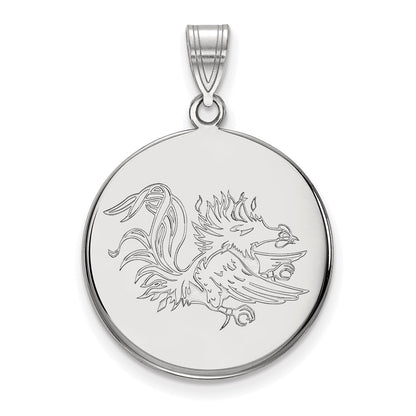 Sterling Silver Rhodium Plated Logoart University Of South Carolina Gamecock Large Disc Pendant